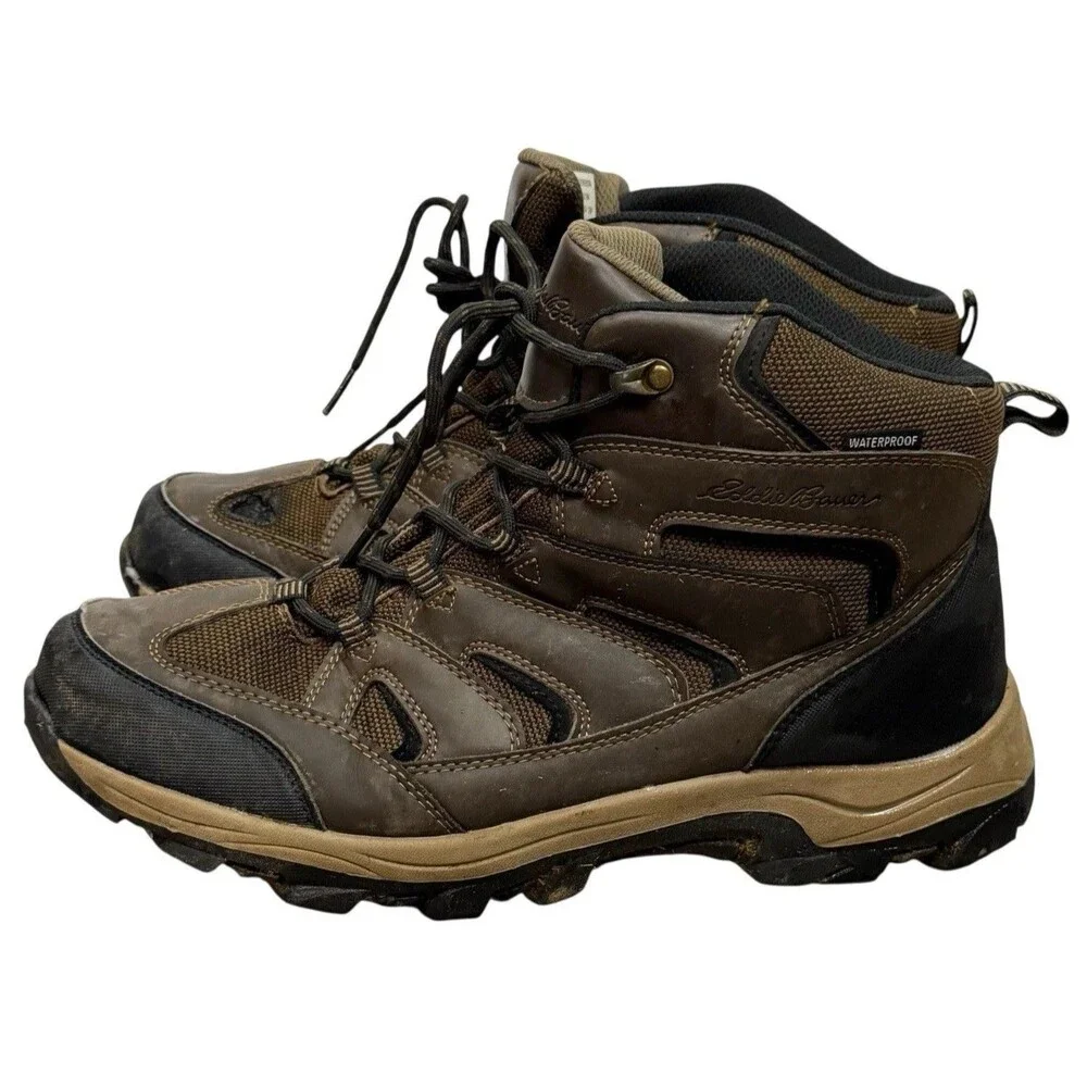 Eddie Bauer Hiking Boots Men 12 Fairmont Waterproof Brown Leather Rugged Outdoor